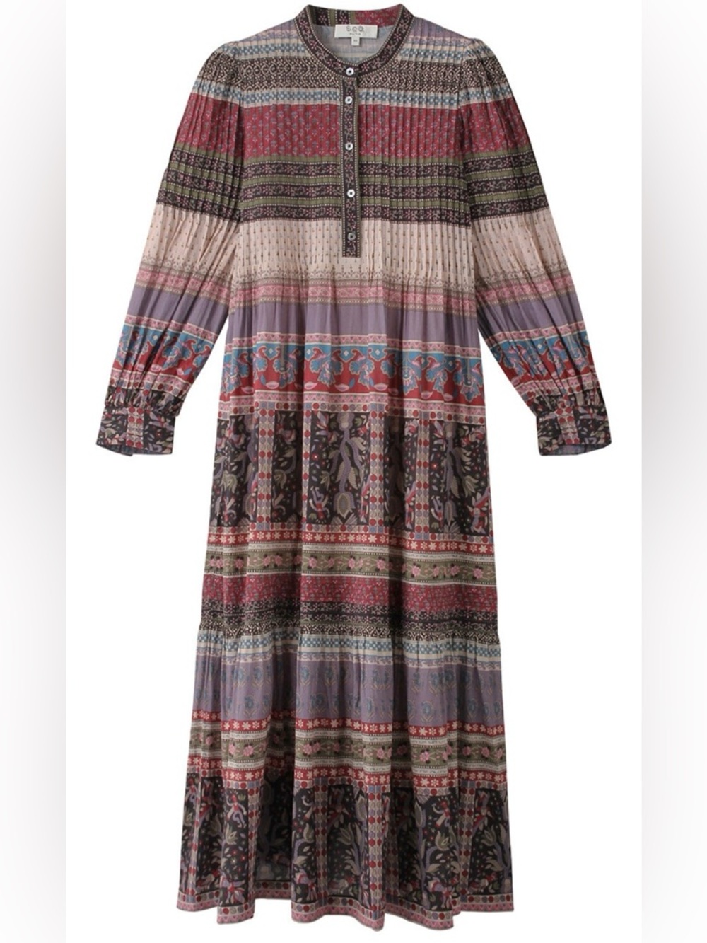 Sea New York Brooke Border Long sleeve Pintuck dress. Size Medium